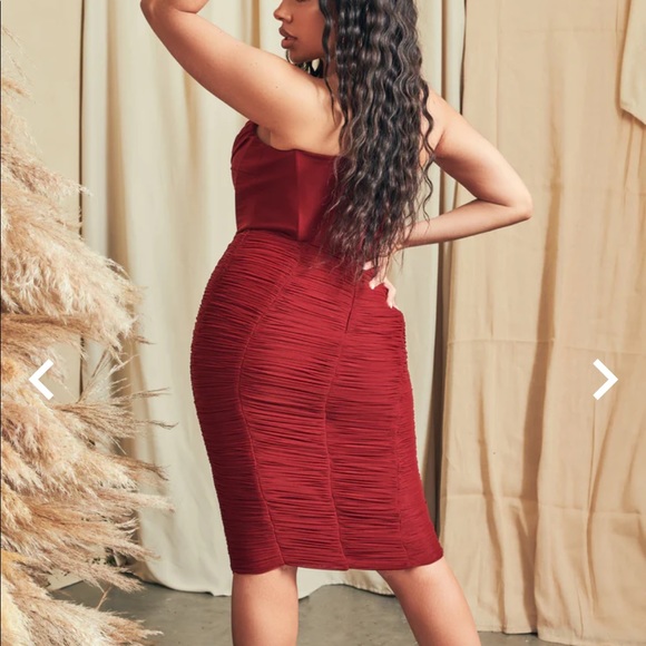 Lavish Alice Mesh Corset Midi Dress Burgundy US 20 - Picture 2 of 10